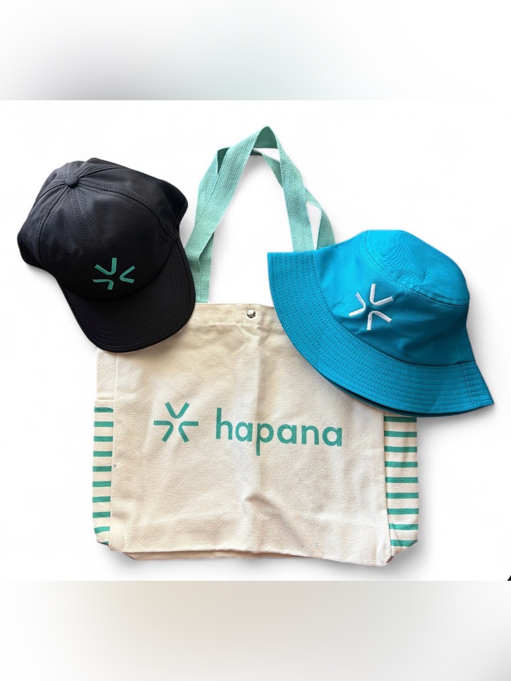 Hapana 3 item bundle: bucket hat, cap, tote bag